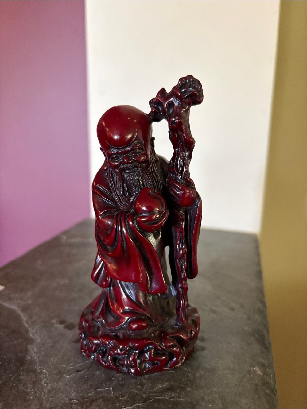 Vintage Chinese Red Resin Shou Lao figurine